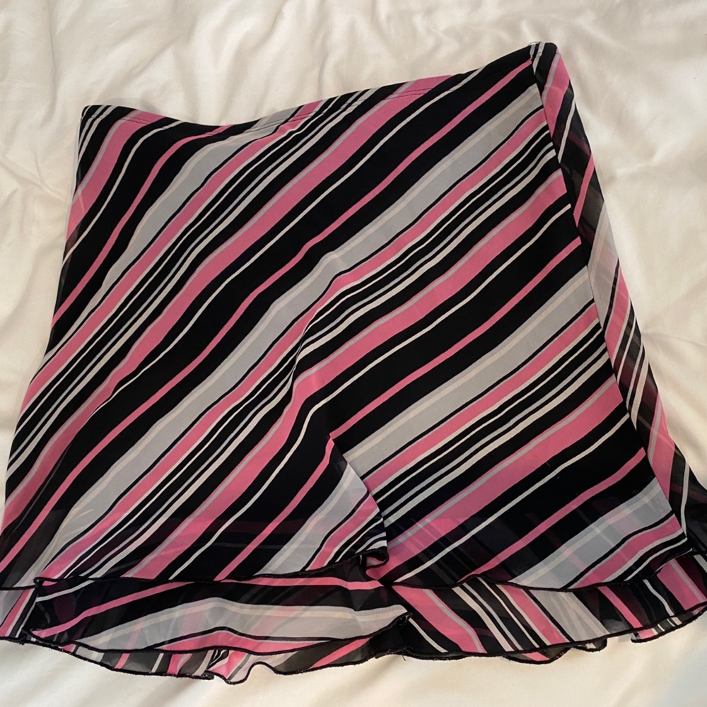 pink white and black striped reversible miniskirt